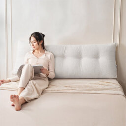 Thehotsale Off-White Triangular Teddy Fleece Headboard Cushion, 180Cm X 20Cm X 50Cm - thumbnail 3