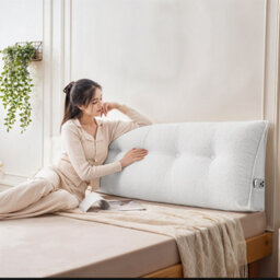 Thehotsale Off-White Triangular Teddy Fleece Headboard Cushion, 180Cm X 20Cm X 50Cm - thumbnail 1