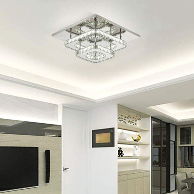Darphe Elegant Crystal Semi-Flush Mount Ceiling Light, Chrome & Faceted Crystal Layered Design 30X30Cm - image 1