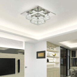 Darphe Elegant Crystal Semi-Flush Mount Ceiling Light, Chrome & Faceted Crystal Layered Design 30X30Cm