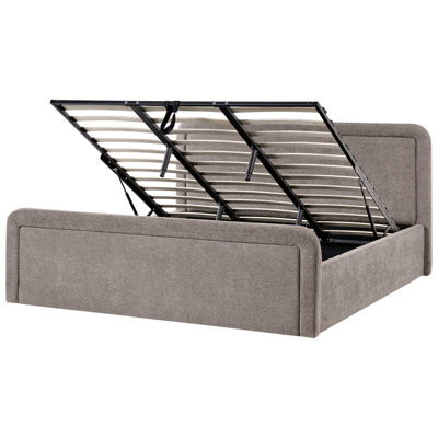 Beliani Ottoman Bed Fabric Viviers 180 X 200 Cm (Eu Super King) Taupe - image 1