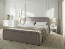 Beliani Ottoman Bed Fabric Viviers 180 X 200 Cm (Eu Super King) Taupe - thumbnail 2