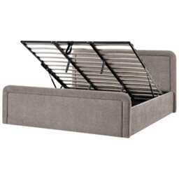 Beliani Ottoman Bed Fabric Viviers 180 X 200 Cm (Eu Super King) Taupe - thumbnail 1