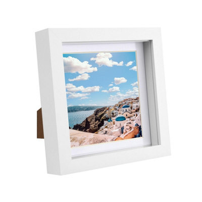 "Nicola Spring 6"" X 6"" White 3D Box Photo Frame - 4"" X 4"" Mount - White" - image 1