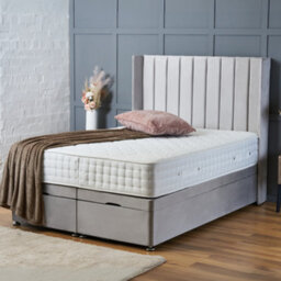 Bsspoke Silver Velvet Ottoman Divan Bed 54Inch Headboard & 10Inch Memory Foam Mattress Storage Base In All Sizes - thumbnail 3