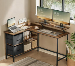Gaming Desk, L-Shaped Computer Desk With 2 Spacious Drawers And Monitor Stand, Corner Desk, Rustic Brown