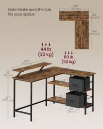 Gaming Desk, L-Shaped Computer Desk With 2 Spacious Drawers And Monitor Stand, Corner Desk, Rustic Brown - thumbnail 2