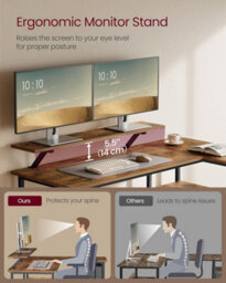 Gaming Desk, L-Shaped Computer Desk With 2 Spacious Drawers And Monitor Stand, Corner Desk, Rustic Brown - thumbnail 5