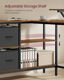 Gaming Desk, L-Shaped Computer Desk With 2 Spacious Drawers And Monitor Stand, Corner Desk, Rustic Brown - thumbnail 4
