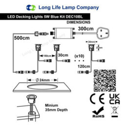 Long Life Lamps Company Ip68 Outdoor Led Decking Lights 30mm Round Blue 10 Kit Dec10Bl - thumbnail 2