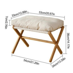 Beige Rectangular Padded Foot Stool With Bamboo Legs Under Desk - thumbnail 2