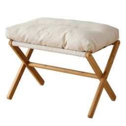 Beige Rectangular Padded Foot Stool With Bamboo Legs Under Desk - thumbnail 1