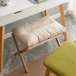 Beige Rectangular Padded Foot Stool With Bamboo Legs Under Desk - thumbnail 4