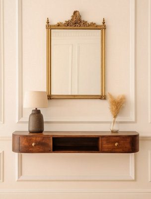 Artisan Furniture Solid Wood Lunar Wall Mounted Chestnut Console, 2 Drawers, Open Slot - image 1