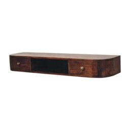 Artisan Furniture Solid Wood Lunar Wall Mounted Chestnut Console, 2 Drawers, Open Slot - thumbnail 3