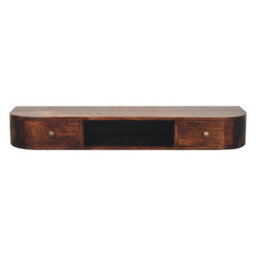 Artisan Furniture Solid Wood Lunar Wall Mounted Chestnut Console, 2 Drawers, Open Slot - thumbnail 2