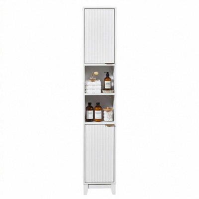 White Wooden Tall Bathroom Cabinet 2 Door Open Shelves Storage Unit - image 1