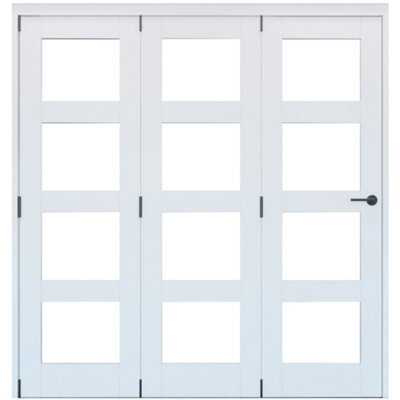 Vertical 0 Panel Plain Clear Glazed Shaker Unfinished White Softwood Internal Folding Door Set, (H)2060mm (W)1793mm - image 1