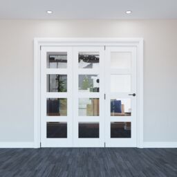 Vertical 0 Panel Plain Clear Glazed Shaker Unfinished White Softwood Internal Folding Door Set, (H)2060mm (W)1793mm - thumbnail 3
