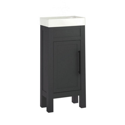 Homestylestore 400mm Black Grey Floorstanding Bathroom Vanity Unit With Black T Bar Handle - image 1