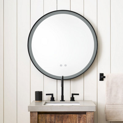 Living And Home Livingandhome Round Metal Framed Led Wall Bathroom Mirror 800mm Dia - image 1