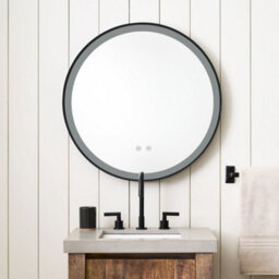 Living And Home Livingandhome Round Metal Framed Led Wall Bathroom Mirror 800mm Dia - thumbnail 1