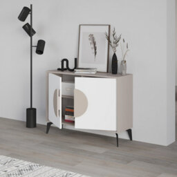 Decortie Gora Sideboard Console Modern Storage Cabinet With 2 Pull-Open Doors Metal Legs Mocha Grey White 110Cm Width - thumbnail 6