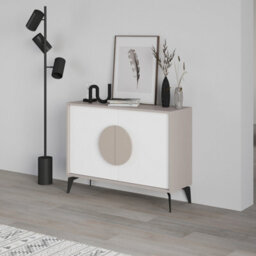 Decortie Gora Sideboard Console Modern Storage Cabinet With 2 Pull-Open Doors Metal Legs Mocha Grey White 110Cm Width - thumbnail 5