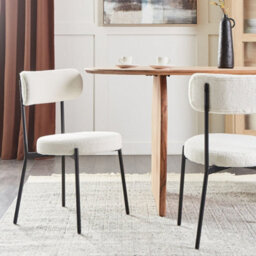 Wyld and Coco Aura Living Set Of 2 White Bouclé Dining Chairs With Matte Black Steel Legs - thumbnail 2
