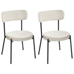 Wyld and Coco Aura Living Set Of 2 White Bouclé Dining Chairs With Matte Black Steel Legs - thumbnail 4