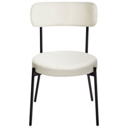 Wyld and Coco Aura Living Set Of 2 White Bouclé Dining Chairs With Matte Black Steel Legs - thumbnail 1