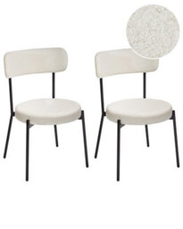 Wyld and Coco Aura Living Set Of 2 White Bouclé Dining Chairs With Matte Black Steel Legs - thumbnail 3