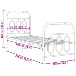 Berkfield Metal Bed Frame Without Mattress With Footboard Black 75X190Cm - thumbnail 8