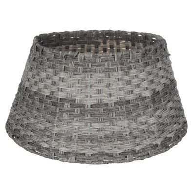 Christmas Village Round Rattan Tree Skirt Wicker Stand Basket Cover Foldable Durable Base For Xmas Tree Grey - image 1