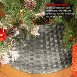 Christmas Village Round Rattan Tree Skirt Wicker Stand Basket Cover Foldable Durable Base For Xmas Tree Grey - thumbnail 3