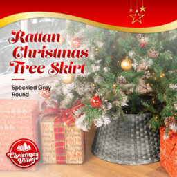 Christmas Village Round Rattan Tree Skirt Wicker Stand Basket Cover Foldable Durable Base For Xmas Tree Grey - thumbnail 2