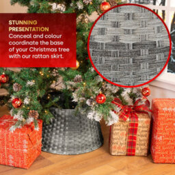 Christmas Village Round Rattan Tree Skirt Wicker Stand Basket Cover Foldable Durable Base For Xmas Tree Grey - thumbnail 4
