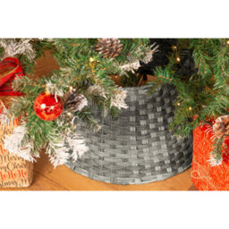 Christmas Village Round Rattan Tree Skirt Wicker Stand Basket Cover Foldable Durable Base For Xmas Tree Grey - thumbnail 5
