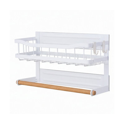 Living And Home White Magnetic Fridge Storage Rack With Towel Bar And Hooks, 30Cm(W) X 11Cm(D) X 18Cm(H) - image 1