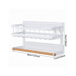 Living And Home White Magnetic Fridge Storage Rack With Towel Bar And Hooks, 30Cm(W) X 11Cm(D) X 18Cm(H) - thumbnail 6