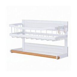 Living And Home White Magnetic Fridge Storage Rack With Towel Bar And Hooks, 30Cm(W) X 11Cm(D) X 18Cm(H) - thumbnail 1