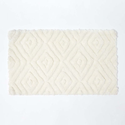 Homescapes Ikat Pattern White Bath Mat - image 1