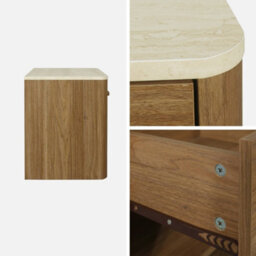 Sweeek - Set Of 2 Bedside Tables With Travertine Effect Top And Wood Decor Walnut 45X38X48 Cm - Aretha - thumbnail 7