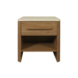 Sweeek - Set Of 2 Bedside Tables With Travertine Effect Top And Wood Decor Walnut 45X38X48 Cm - Aretha - thumbnail 6