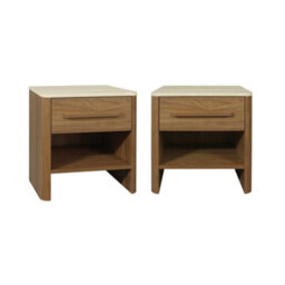 Sweeek - Set Of 2 Bedside Tables With Travertine Effect Top And Wood Decor Walnut 45X38X48 Cm - Aretha - thumbnail 2