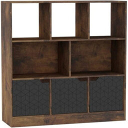 Urbn-Living Urbnliving Asymmetrical 8 Cube Rustic Brown Bookcase Freestanding Storage Unit With 3 Geo Design Doors - Black - thumbnail 1