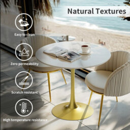 Fativo 76Cm Round Bar Sintered Stone Marble Table 100Cmh Circular Cocktail Table, Counter Bistro Pub Tables Gold Base - thumbnail 4