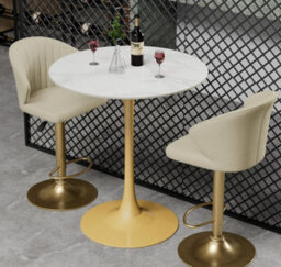 Fativo 76Cm Round Bar Sintered Stone Marble Table 100Cmh Circular Cocktail Table, Counter Bistro Pub Tables Gold Base - thumbnail 8