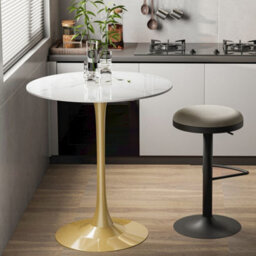 Fativo 76Cm Round Bar Sintered Stone Marble Table 100Cmh Circular Cocktail Table, Counter Bistro Pub Tables Gold Base - thumbnail 9