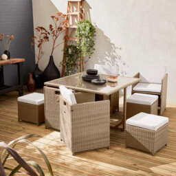 Sweeek - 4 To 8-Seater Rattan Cube Table Set With Chairs Natural 110X110X73 Cm - Vabo 8 - thumbnail 6